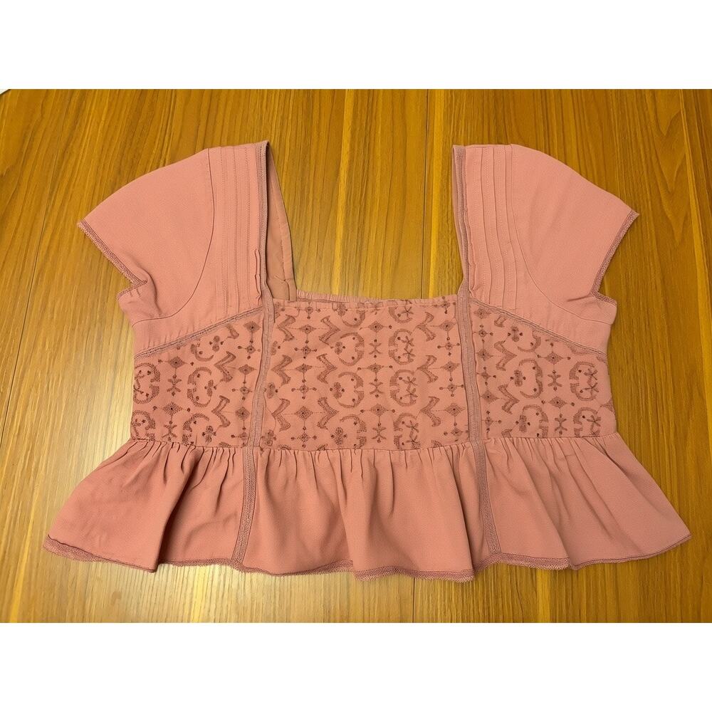 American Eagle Mauve Pink Embroidered Square Neck Peplum Babydoll Top Large - Picture 3 of 6